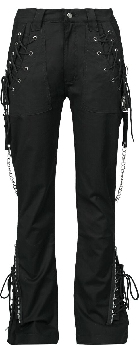 Gothicana by EMP - Gothic Stoffhose - Grace - with Chains and Lacing - W27L30 bis W31L32 - für Damen - Größe W27L30 - schwarz von Gothicana by EMP