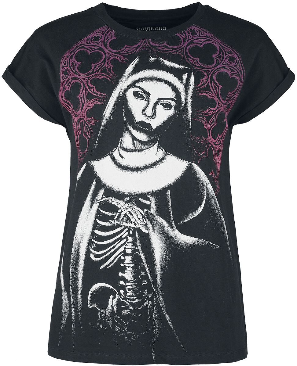 Gothicana by EMP - Gothic T-Shirt - T-Shirt With Nun Print - S bis 4XL - für Damen - Größe S - schwarz von Gothicana by EMP