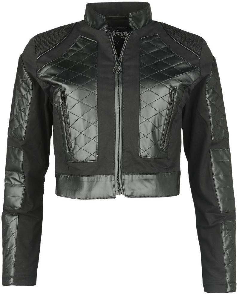 Gothicana by EMP - Gothic Übergangsjacke - Short jacket with faux leather details - S bis XXL - für Damen - Größe XL - schwarz von Gothicana by EMP