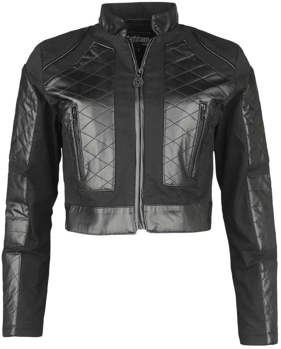 Gothicana by EMP - Gothic Übergangsjacke - Short jacket with faux leather details - S bis XXL - für Damen - Größe XXL - schwarz Gothicana by EMP - Gothic Übergangsjacke - Short jacket with faux leather details - S bis XXL - für Damen - Größe XXL - schwarz von Gothicana by EMP