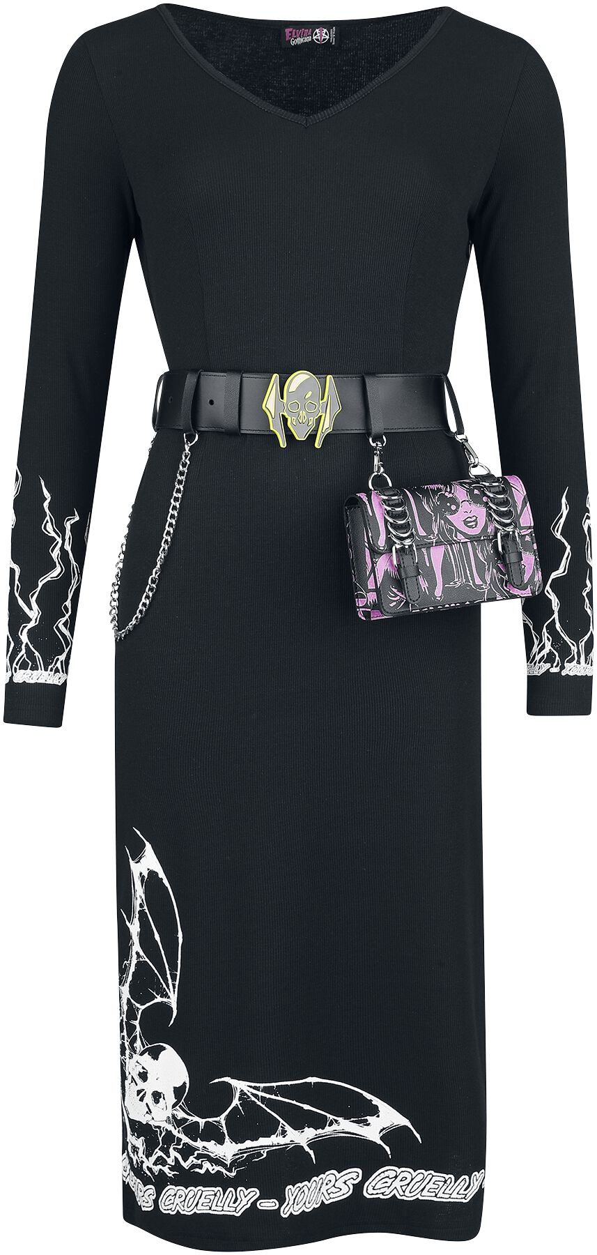 Gothicana by EMP Gothicana X Elvira Dress with Belt and Bag Mittellanges Kleid schwarz in L von Gothicana by EMP
