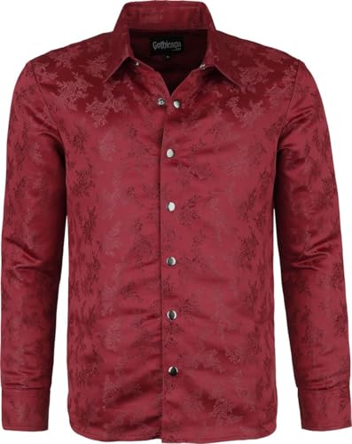 Gothicana by EMP Herren dunkelrotes Langarmhemd mit Allover Rosen Muster M von Gothicana by EMP