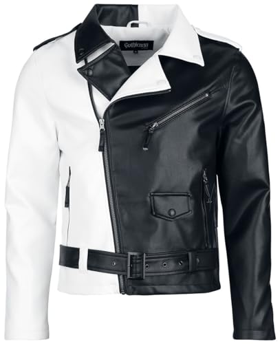 Gothicana by EMP Herren schwarz/weiße Kunstlederjacke mit integriertem Gürtel M von Gothicana by EMP