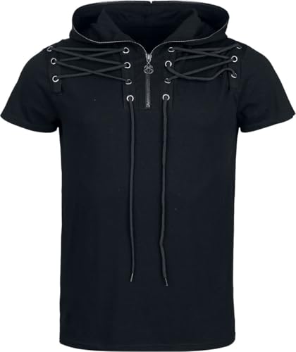 Gothicana by EMP Herren schwarzes T-Shirt mit Kapuze und Schnürung mit Ösen XXL von Gothicana by EMP