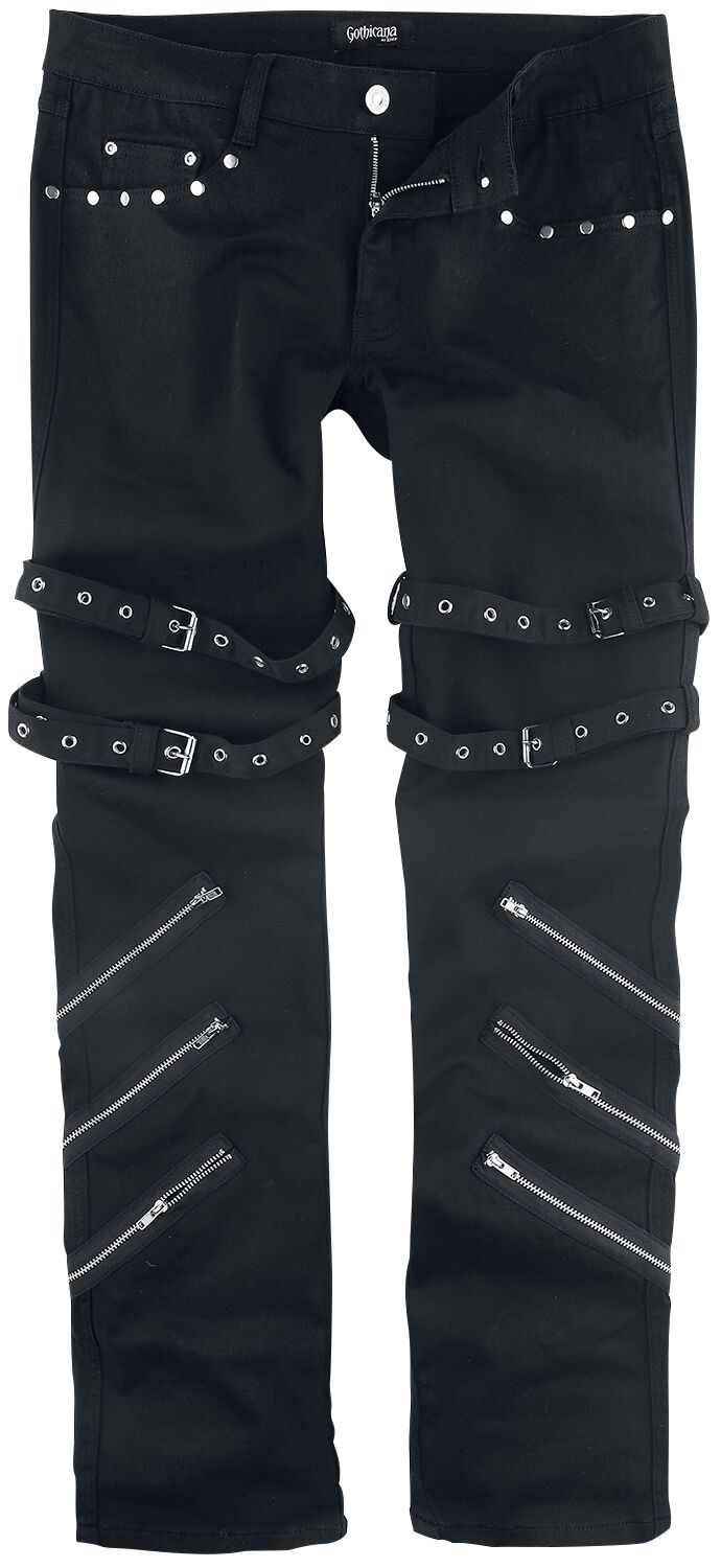 Gothicana by EMP Jared - Schwarze Jeans mit Schnallen, Reißverschlüssen und Nieten Jeans schwarz in W30L34 von Gothicana by EMP