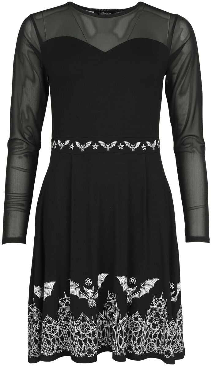 Gothicana by EMP - Gothic Kurzes Kleid - Mesh Dress with Bats - S bis XL - für Damen - Größe M - schwarz von Gothicana by EMP