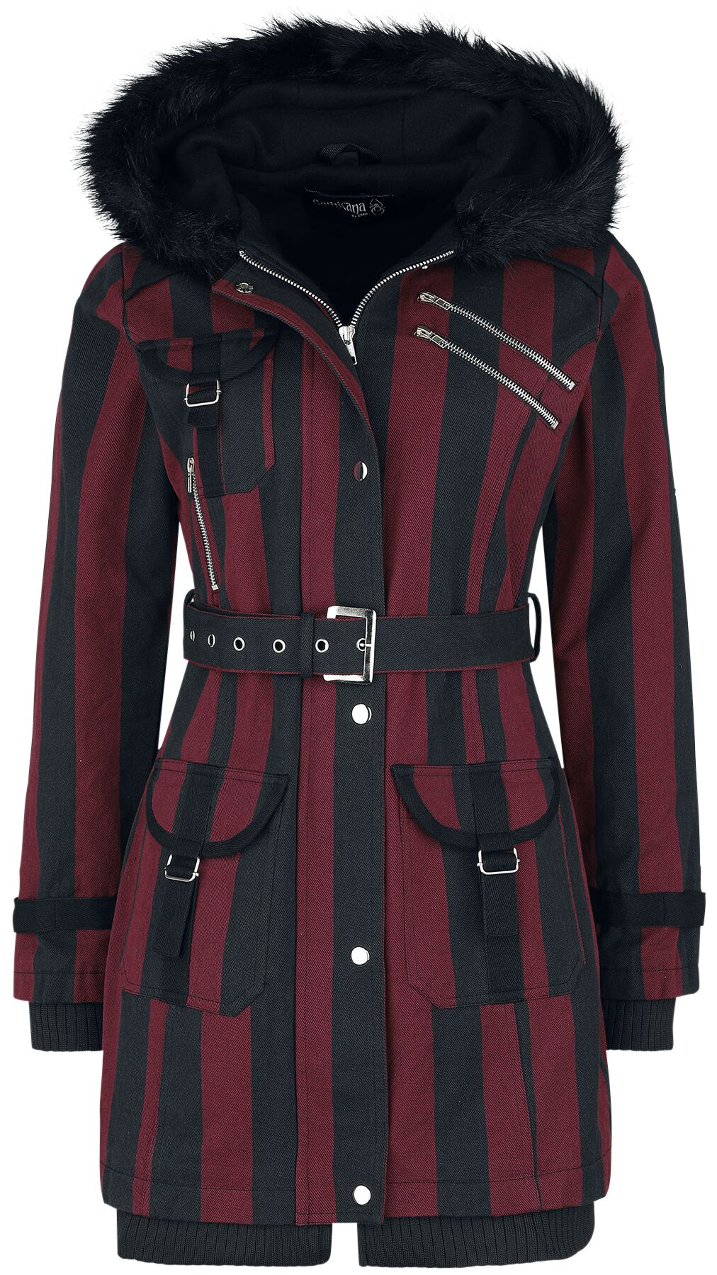 Gothicana by EMP Multi Pocket Jacket Winterjacke schwarz rot in L von Gothicana by EMP