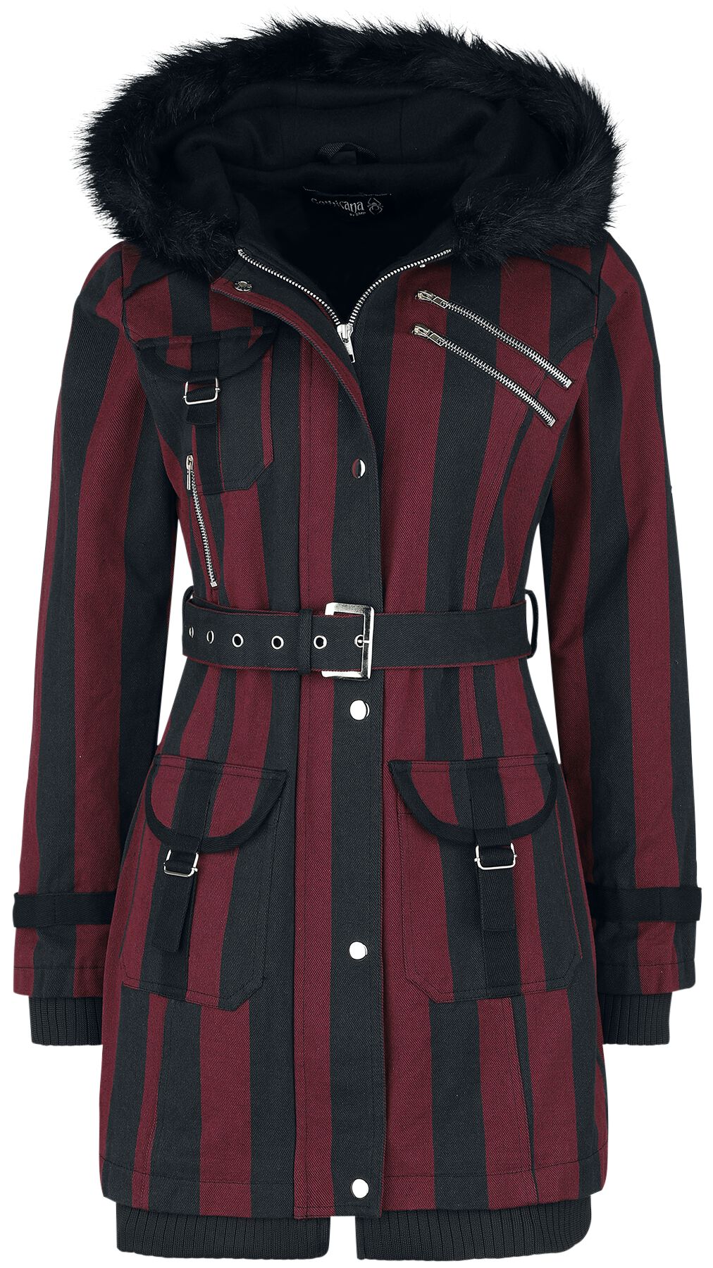 Gothicana by EMP Multi Pocket Jacket Winterjacke schwarz rot in XL von Gothicana by EMP