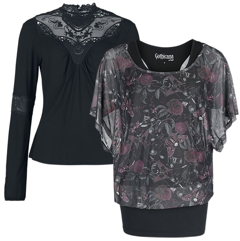 Gothicana by EMP Mystical Woods - Longsleeve & T-Shirt Bundle Langarmshirt schwarz in XXL von Gothicana by EMP