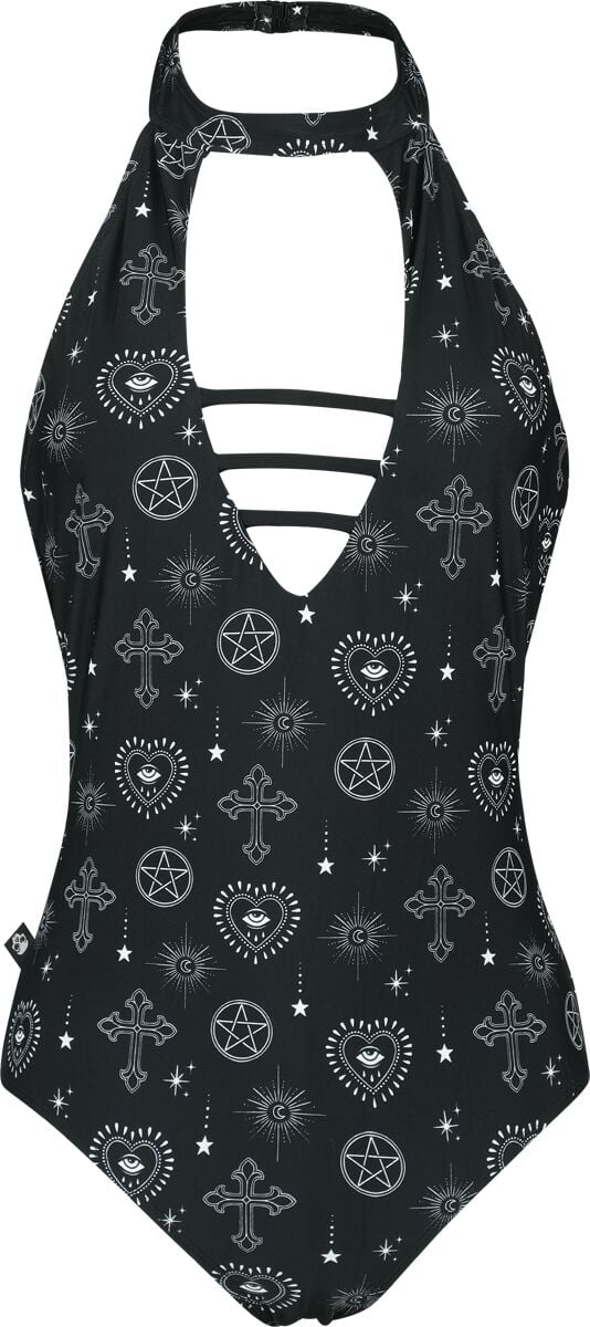 Gothicana by EMP Neckholder Swim Suit With Mystical Symbols Badeanzug schwarz in XL von Gothicana by EMP
