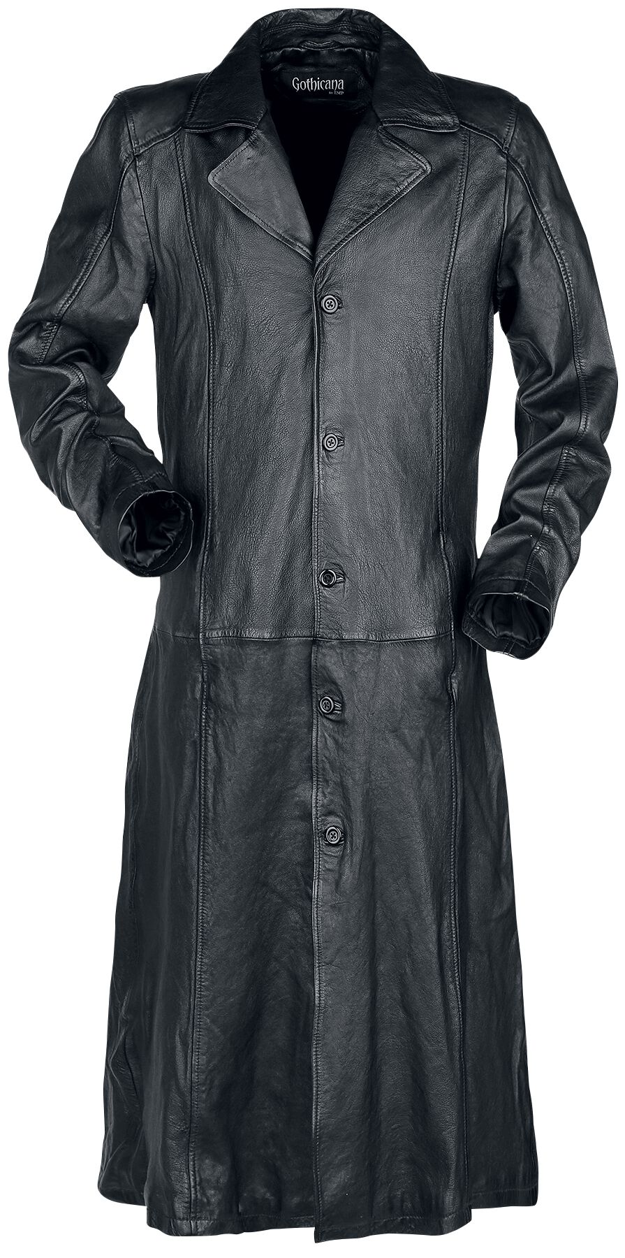 Gothicana by EMP Schwarzer langer Ledermantel mit Kragen Ledermantel schwarz in XL von Gothicana by EMP