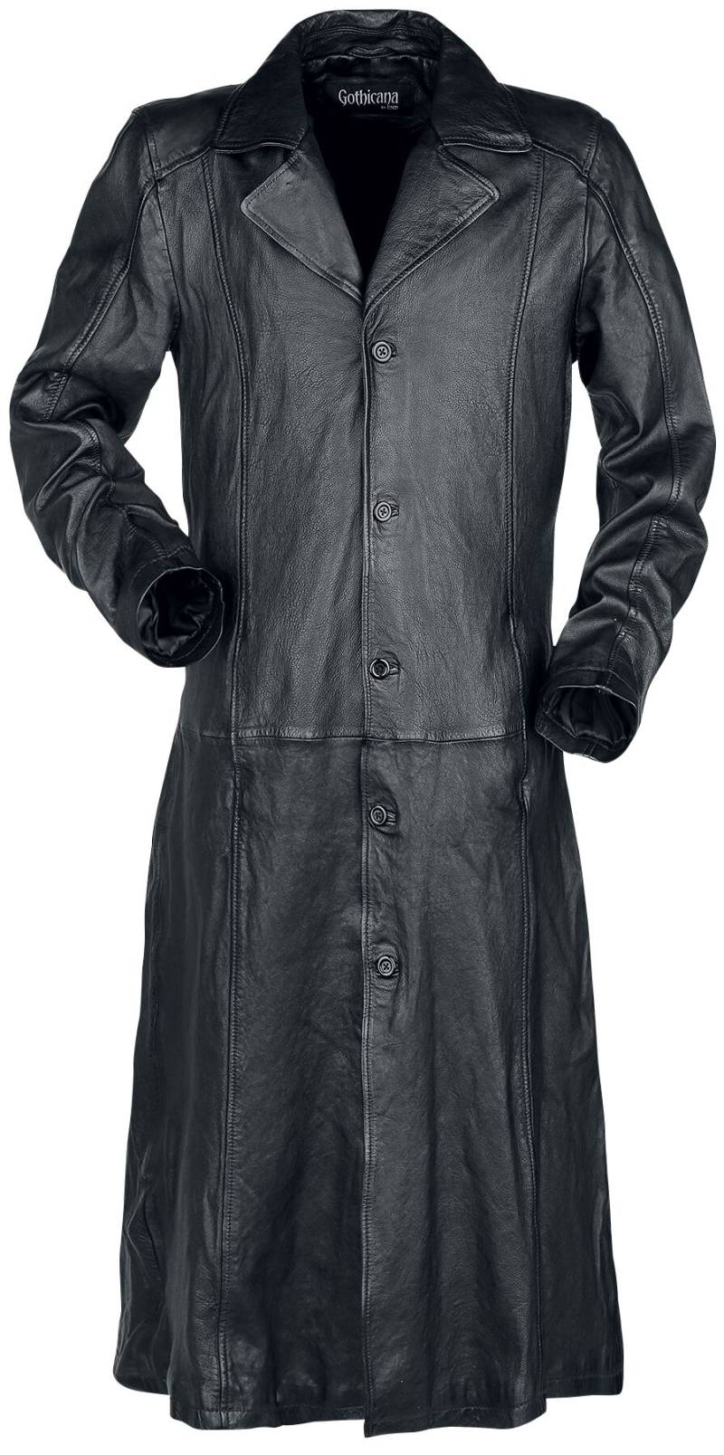 Gothicana by EMP Schwarzer langer Ledermantel mit Kragen Ledermantel schwarz in XL von Gothicana by EMP