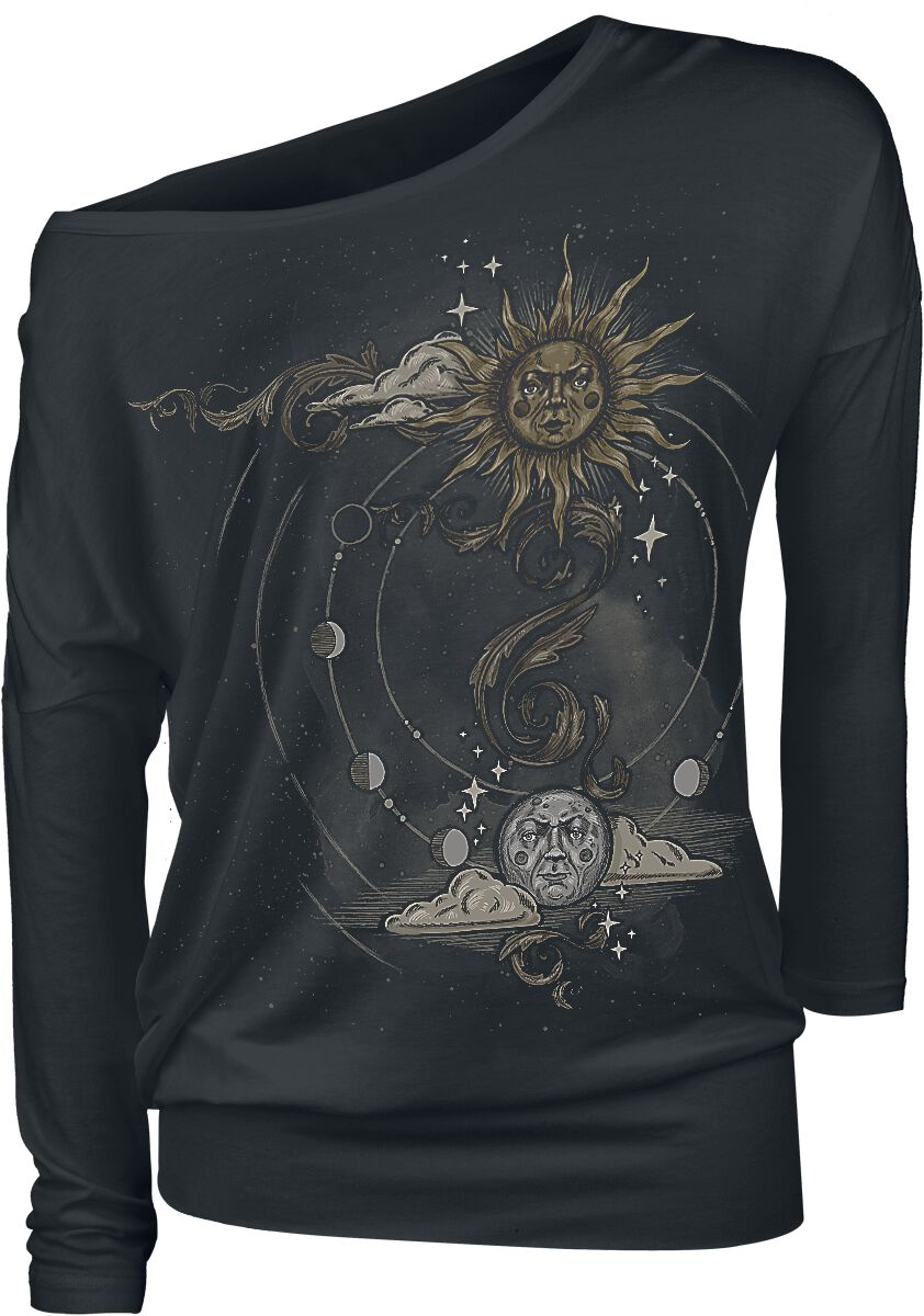 Gothicana by EMP Schwarzes Langarmshirt mit Rundhalsausschnitt und Print Langarmshirt schwarz in 3XL von Gothicana by EMP