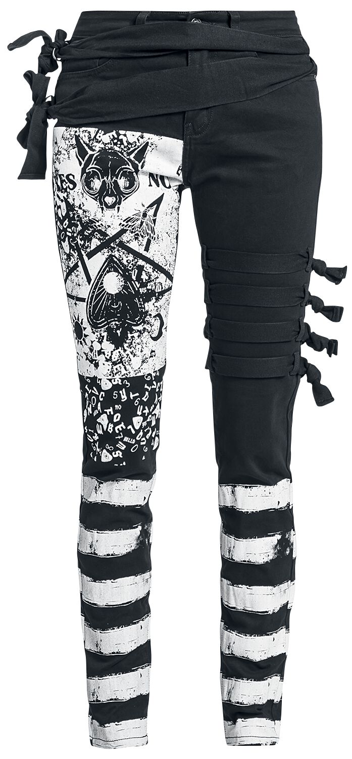 Gothicana by EMP Skarlett - Jeans mit Prints und dekorativen Bändern Jeans schwarz weiß in W27L32 von Gothicana by EMP