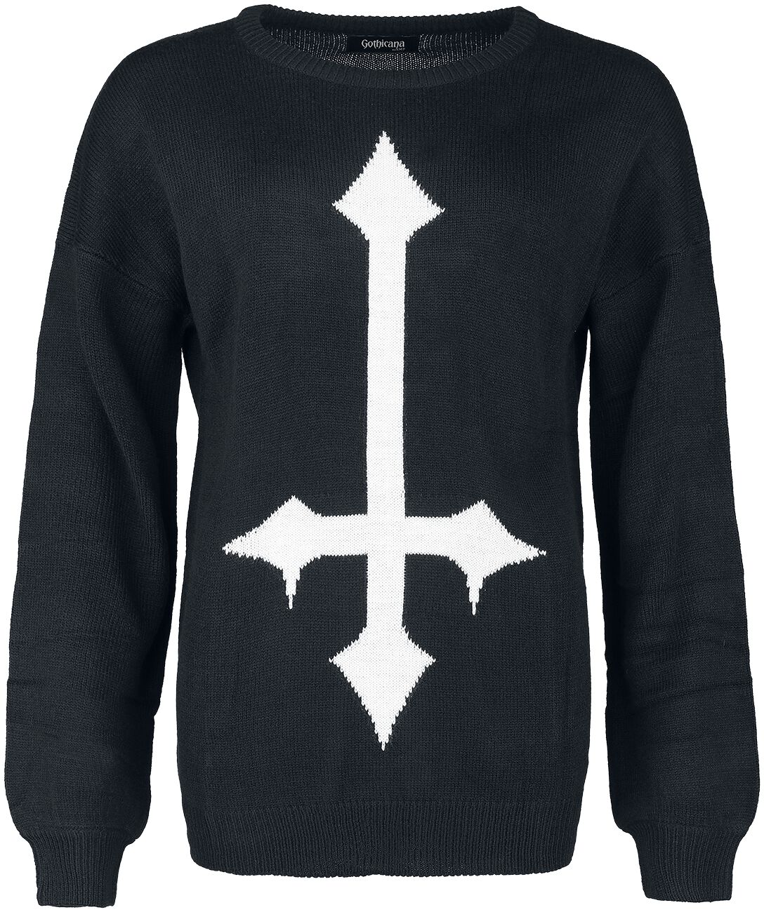 Gothicana by EMP Strickpullover mit großem Kreuz Strickpullover schwarz in XS von Gothicana by EMP