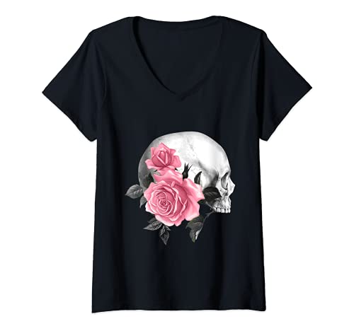 Damen Gothik goth schwarz Totenkopf Tod Skull Punk dark T-Shirt mit V-Ausschnitt Damen Gothik goth schwarz Totenkopf Tod Skull Punk dark T-Shirt mit V-Ausschnitt von Gothik goth schwarz Totenkopf Tod Skull DJFoerster