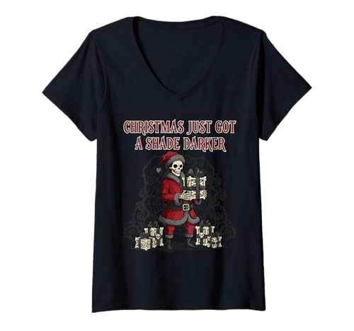 Damen Gothic Academia Weihnachten Skelett Gothmas Stil T-Shirt mit V-Ausschnitt Damen Gothic Academia Weihnachten Skelett Gothmas Stil T-Shirt mit V-Ausschnitt von Gothmas Collection