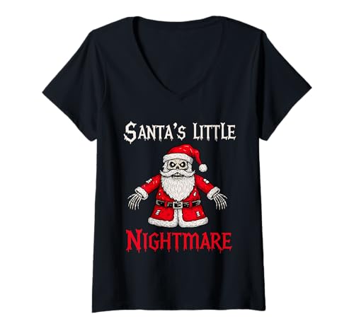 Damen Frecher Gothic Weihnachten Santa Skelett Gothmas Stil T-Shirt mit V-Ausschnitt Damen Frecher Gothic Weihnachten Santa Skelett Gothmas Stil T-Shirt mit V-Ausschnitt von Gothmas Gothic Academia Xmas Style