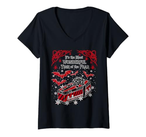 Damen Goth Halloween Weihnachten Sarg Fledermäuse Gothic Stil T-Shirt mit V-Ausschnitt Damen Goth Halloween Weihnachten Sarg Fledermäuse Gothic Stil T-Shirt mit V-Ausschnitt von Gothmas Horror Holiday Apparel