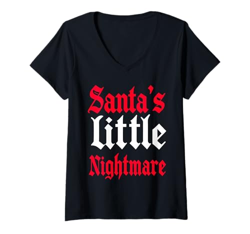 Damen Gothmas Santas Kleiner Alptraum Gothic Weihnachten Frech T-Shirt mit V-Ausschnitt Damen Gothmas Santas Kleiner Alptraum Gothic Weihnachten Frech T-Shirt mit V-Ausschnitt von Gothmas Naughty Holiday