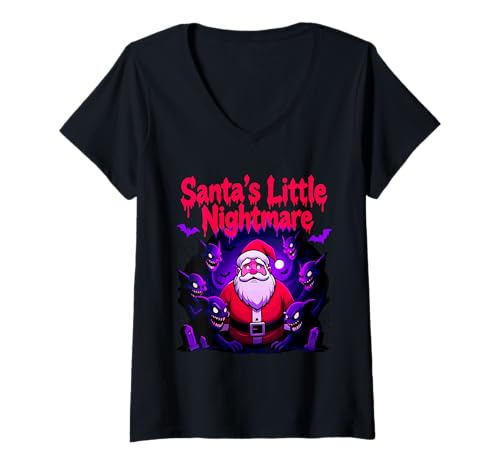 Damen Gothmas Santas Kleiner Albtraum Gothic Weihnachten Spaß T-Shirt mit V-Ausschnitt Damen Gothmas Santas Kleiner Albtraum Gothic Weihnachten Spaß T-Shirt mit V-Ausschnitt von Gothmas Wonderland Spooky Holiday Apparel