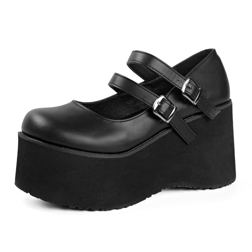 Gothniero MaryJanes Plateauschuhe für Damen, breiter Absatz, modische Sneaker für Damen, schwarze Plateauschuhe, Größe 36-42, 33 Blk, 40 EU von Gothniero