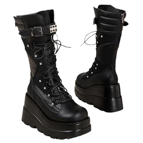 Gothniero Schwarze Plattform Kniestiefel Goth Stiefel Dame Frauen Kampfstiefel moto Stiefel Rave Gothic Schuhe Leicht und komfortabel mit Spitzengröße 35-43 Gothniero Schwarze Plattform Kniestiefel Goth Stiefel Dame Frauen Kampfstiefel moto Stiefel Rave Gothic Schuhe Leicht und komfortabel mit Spitzengröße 35-43 von Gothniero