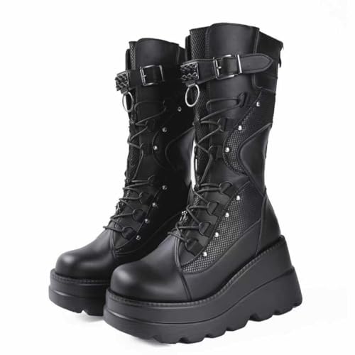 Gothniero Schwarze Plattform Kniestiefel Goth Stiefel Dame Frauen Kampfstiefel moto Stiefel Rave Gothic Schuhe Leicht und komfortabel mit Spitzengröße 35-43 Gothniero Schwarze Plattform Kniestiefel Goth Stiefel Dame Frauen Kampfstiefel moto Stiefel Rave Gothic Schuhe Leicht und komfortabel mit Spitzengröße 35-43 von Gothniero