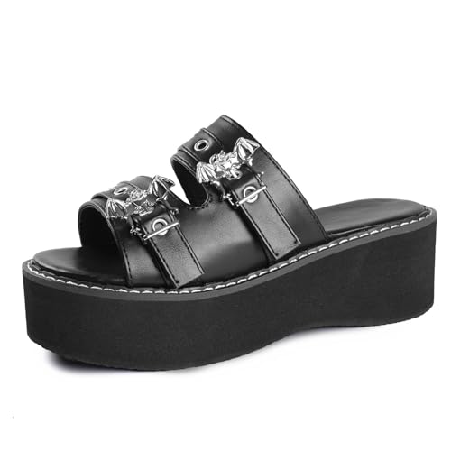 Gothniero schwarz plateau sandalen damen sommer schuhe wedges schlappen keilsandalen gotische Pantoffeln Fledermaus Metallverschluss Größe 35-43 Gothniero schwarz plateau sandalen damen sommer schuhe wedges schlappen keilsandalen gotische Pantoffeln Fledermaus Metallverschluss Größe 35-43 von Gothniero