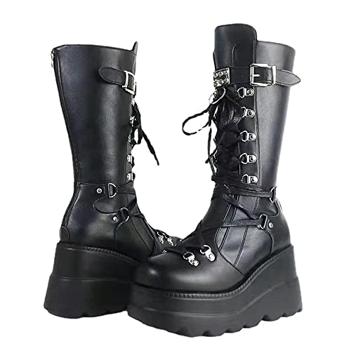 Gothniero schwarze Plattform Kniestiefel Goth Stiefel Dame Frauen Kampfstiefel moto Stiefel Rave Gothic Schuhe Leicht und komfortabel mit Spitzengröße 35-43 Gothniero schwarze Plattform Kniestiefel Goth Stiefel Dame Frauen Kampfstiefel moto Stiefel Rave Gothic Schuhe Leicht und komfortabel mit Spitzengröße 35-43 von Gothniero