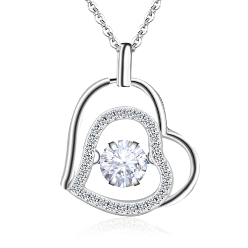 S925 Sterling Silber Herz-Halskette für Damen, Doppelherz-Anhänger, Halskette für sie/Mutter/Ehefrau, Liebesanhänger, Halskette als Geschenk für Mutter, Ehefrau, zierliche Silberketten mit flackernden S925 Sterling Silber Herz-Halskette für Damen, Doppelherz-Anhänger, Halskette für sie/Mutter/Ehefrau, Liebesanhänger, Halskette als Geschenk für Mutter, Ehefrau, zierliche Silberketten mit flackernden von Goticc