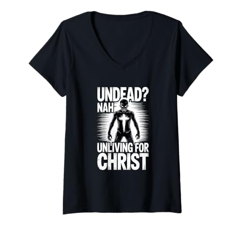 Damen Christus Glaube Zombie Humor Undead Nah Unliving for Christ T-Shirt mit V-Ausschnitt Damen Christus Glaube Zombie Humor Undead Nah Unliving for Christ T-Shirt mit V-Ausschnitt von Gotik Zombie Kreuz Christus Bibel Spruch Glaube