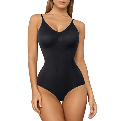 Gotoly Damen-Bodysuit, Shapewear, Tops, Bauchkontrolle, Body Shaper Spaghetti-Träger, Camisole Leotards, figurbetont, Overall, Schwarz , M/L von Gotoly