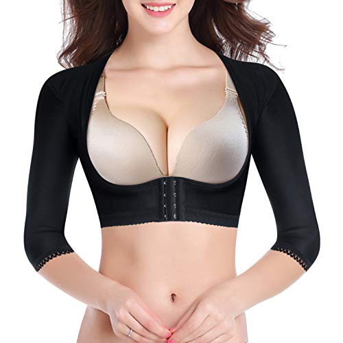 Gotoly Damen Figurformende Oberarme Shapewear Körper Kompression Ärmel Post Chirurgisch Schlanker Kleidern Buckel Körperhaltung Korrektor Shaping-Effekt Top (S, schwarz) von Gotoly