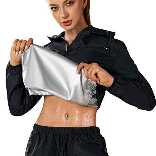 Gotoly Damen Sauna Shirt Langarm Trainingsanzug Saunaanzug Zum Abnehmen Schwitzanzug Schnelltrocknend Sportanzug Shaper Fitness Trainingsjacke Sweat Suit von Gotoly