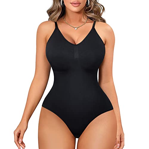 Gotoly Damen Shapewear Bodysuit Bauchweg Stark Formend Miederbody Shaping Body Shaper Tanga Taillenformer Formende Bodys (Schwarz, M-L) von Gotoly