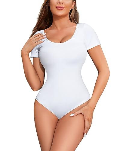 Gotoly Damen T-Shirt Bodysuit Bauchweg Shapewear Body Stark Formend mit Kurze Ärmel Rundhals Body Shaper Figurformender Shaping Tank Top (M, Weiß) von Gotoly