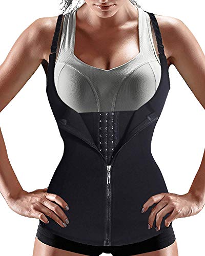 Gotoly Damen Taillentrainer Korsett Reißverschluss Weste Body Shaper Bauchkontrolle Cincher Tank Top mit verstellbaren Trägern Gr. S, Schwarz von Gotoly