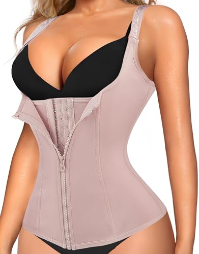 Gotoly Damen Unterbrust Korsett Figurformend Bauchweg Body Shape Tank-Top Stark Formend Körperformer Mieder Verstellbar Oberteil Shapewear (L, Beige) von Gotoly