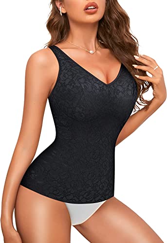 Gotoly Damen Unterhemd Bauch Weg Camisole Top Shaping BH-Hemd Body Shaper Formendes Tops Figurformender Trägertop mit V-Ausschnitt (Schwarz, 3XL) von Gotoly