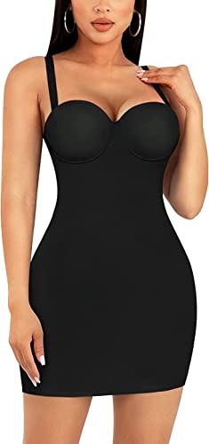 Gotoly Damen Unterkleid Trägern Figurformende Miederkleid Shapewear Full Slip Dress Body Shaper mit integriertem BH Formende Bodys Shaping Bodysuit (Schwarz,3XL) von Gotoly