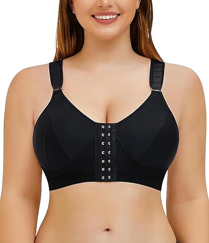 Gotoly Frauen Post Surgery Front Closure Sport BH Stütz-BH Ohne Bügel Racerback BH Gepolstert, Schwarz , Large von Gotoly