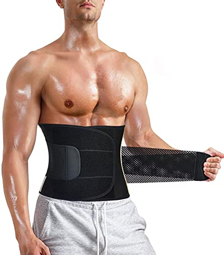 Gotoly Herren Bauchweggürtel Fitnessgürtel Body Shaper Abnehmen Schwitzgürtel Fettverbrennung Taillenmieder Verstellbarer Neopren Sauna Gürtel Gewichthebergürtel Rückenbandage (Schwarz mit Band, M) von Gotoly