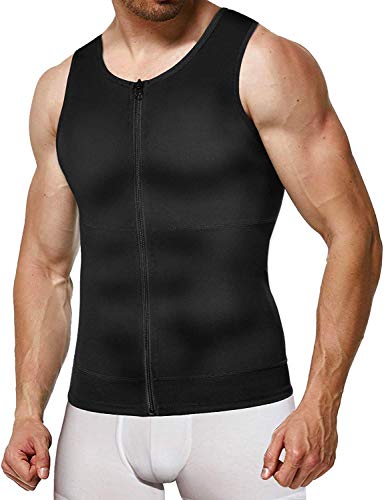 Gotoly Herren-Kompressions-Shirts, Bauchweg-Unterhemden, Shapewear, Taillentrainer, Bodyshaper, Weste, Reißverschluss, Tanktop Gr. 3XL, Schwarz von Gotoly