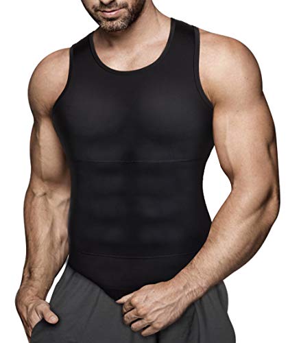 Gotoly Herren Unterhemden Shapewear Workout Tank Tops Kompressionsshirt Muskelshirt Abnehmen Body Shaper Abs Bauch Weg Shirt Unterhemd Feinripp (S, Schwarz) von Gotoly