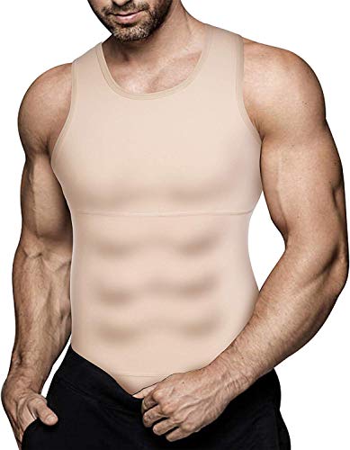 Gotoly Herren Unterhemden Shapewear Workout Tank Tops Kompressionsshirt Muskelshirt Abnehmen Body Shaper Sport Bauch Weg Shirt Unterhemd Feinripp (2XL, Beige) von Gotoly