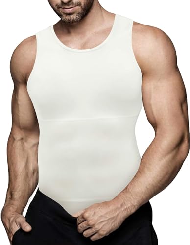 Gotoly Herren Unterhemden Shapewear Workout Tank Tops Kompressionsshirt Muskelshirt Abnehmen Body Shaper Sport Bauch Weg Shirt Unterhemd Feinripp (4XL, Weiß) von Gotoly