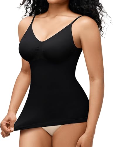 Gotoly Shape Unterhemd Damen Bauchweg Formende Oberteile mit Spaghettiträger Figurformende Trägertop Body Shaper Kompression Tanktop Nahlos Camisole Shaping Hemd (S, Schwarz) von Gotoly