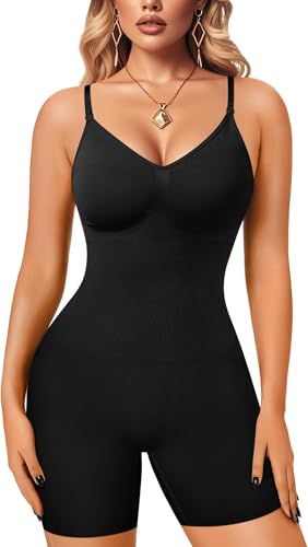 Gotoly Shapewear Damen Bauchweg Body Shaper Formend Miederbody Abnehmen Shaping Bodysuit mit Bein Shorts Formender Vielseitige Sculpting Korsett Verstellbarer Schultergurt (Schwarz, M-L) von Gotoly