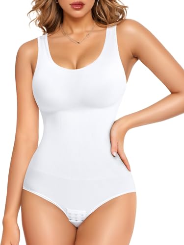 Gotoly Shapewear Damen Bauchweg Stark Formend Body Shaper Hohe Elastizität Shaping Miederbody Nahtlose Formende Bodys Taillenmieder Sculpting Bodysuit (Weiß, XS-S) von Gotoly